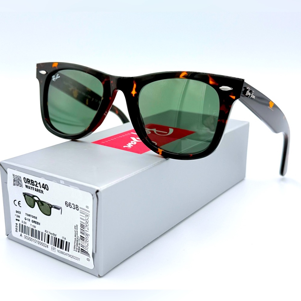 Ray-Ban Classic Sunglasses Wayfarer RB2140 50mm Tortoise w/ Green G15 Lens - Picture 3 of 9